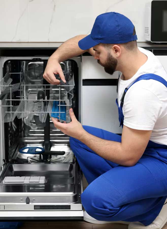 Techniker repariert eine Geschirrspüler bei Global-Reparaturservice in allen Berliner Bezirken