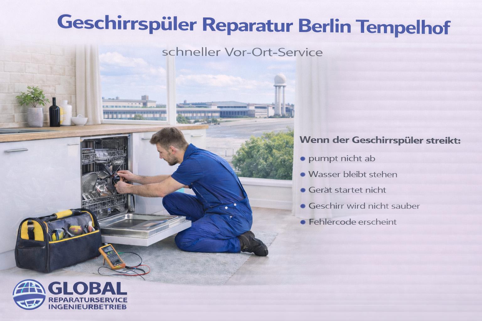 Vor-Ort Geschirrspüler Reparatur in Berlin Tempelhof – Kundendienst von Global Reparaturservice im Einsatz