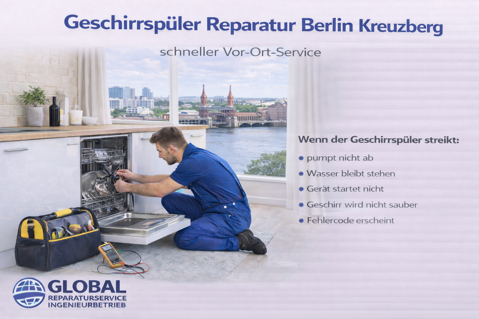 Geschirrspüler Reparatur Service in Berlin Kreuzberg – Global Reparaturservice behebt Defekt direkt beim Kunden
