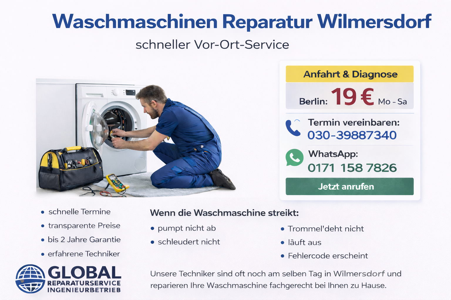 Waschmaschinen Reparatur Berlin Wilmersdorf Techniker vor Ort