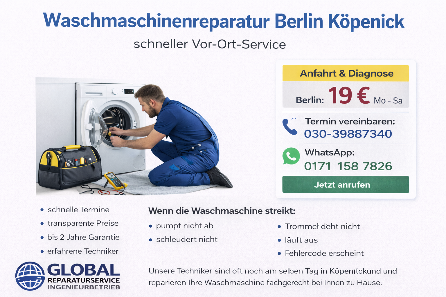 Waschmaschinen Reparatur Berlin Köpenick Techniker vor Ort