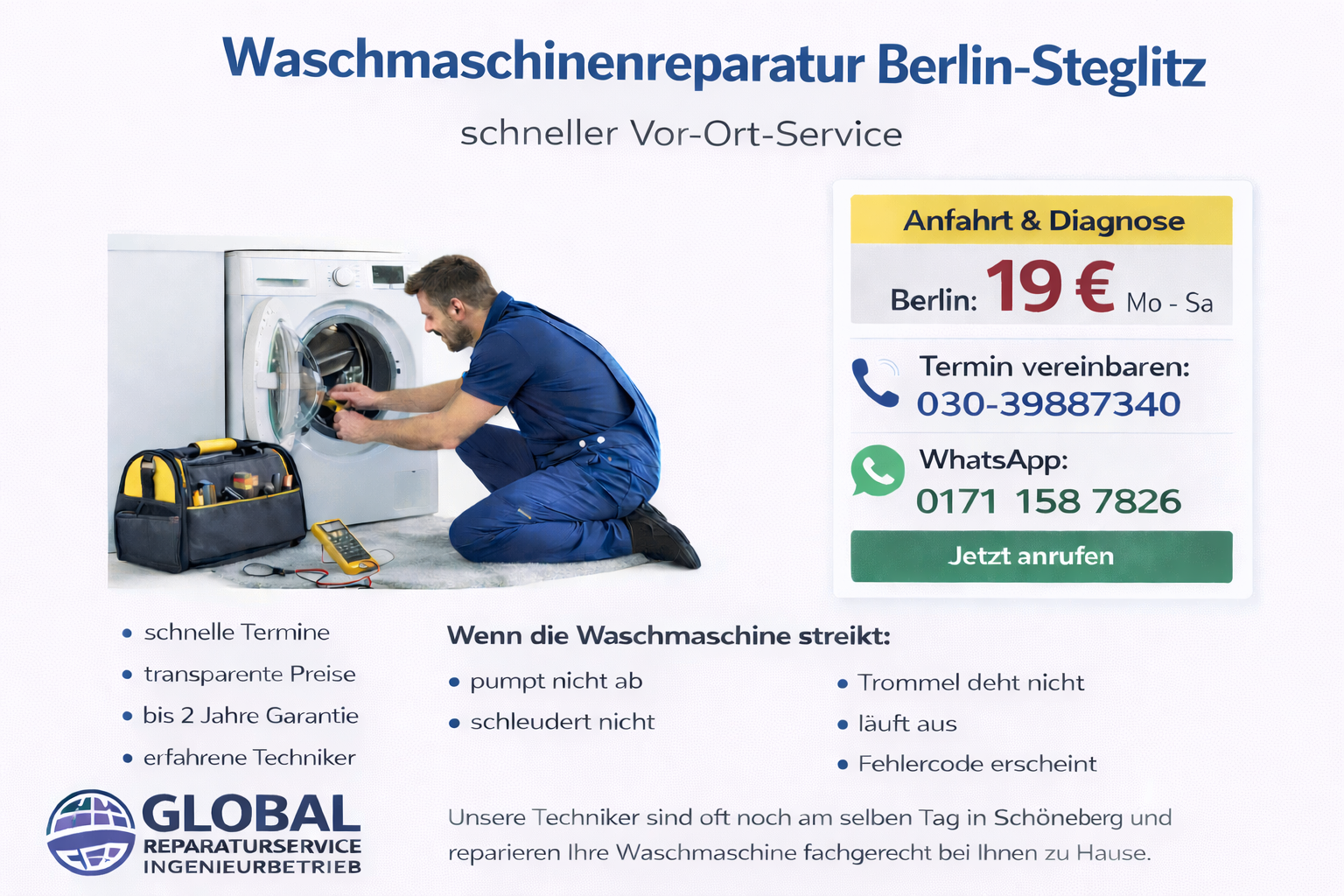 Waschmaschinen Reparatur Berlin Steglitz – schneller Vor-Ort-Service