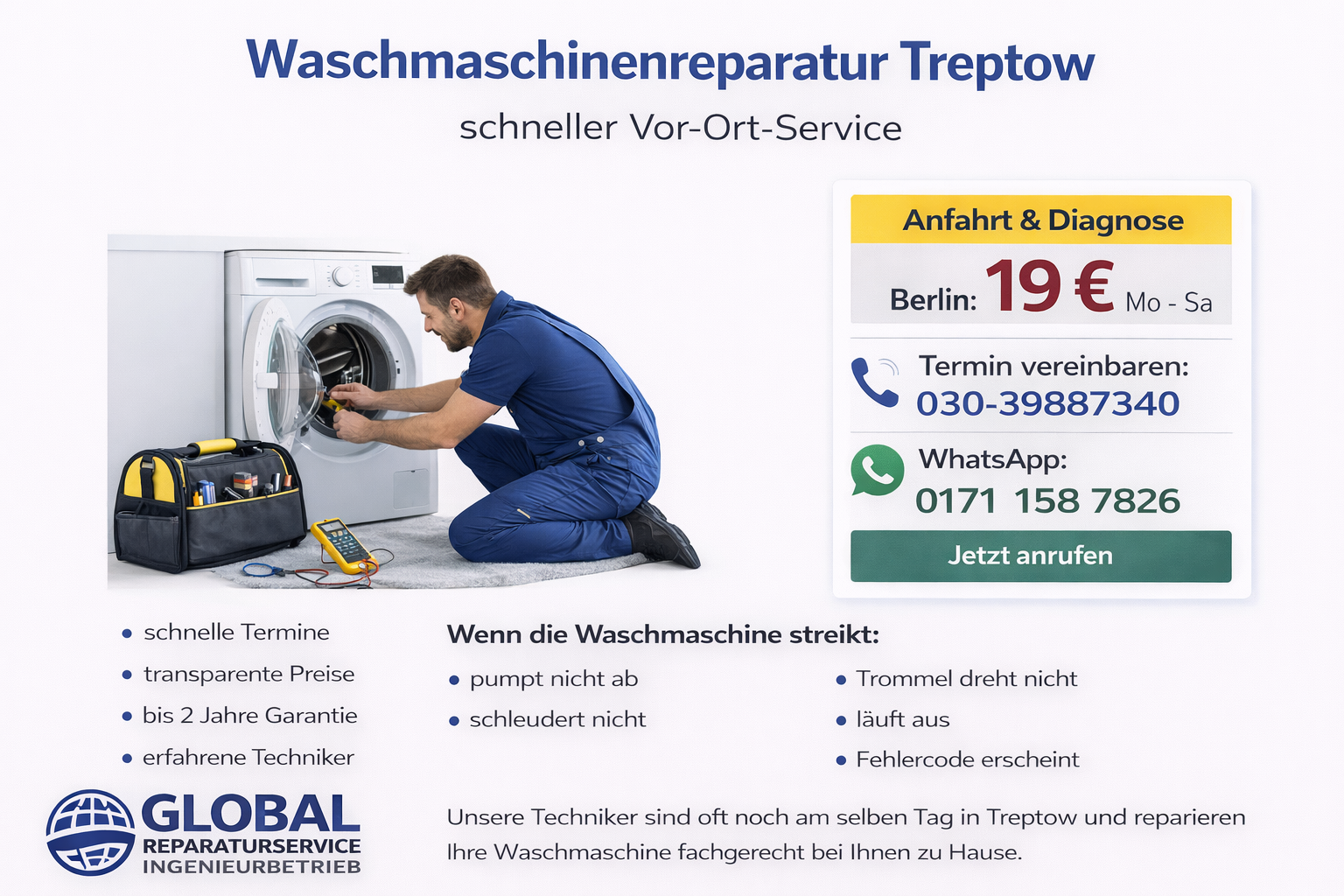 Waschmaschinen Reparatur Berlin Treptow Techniker vor Ort