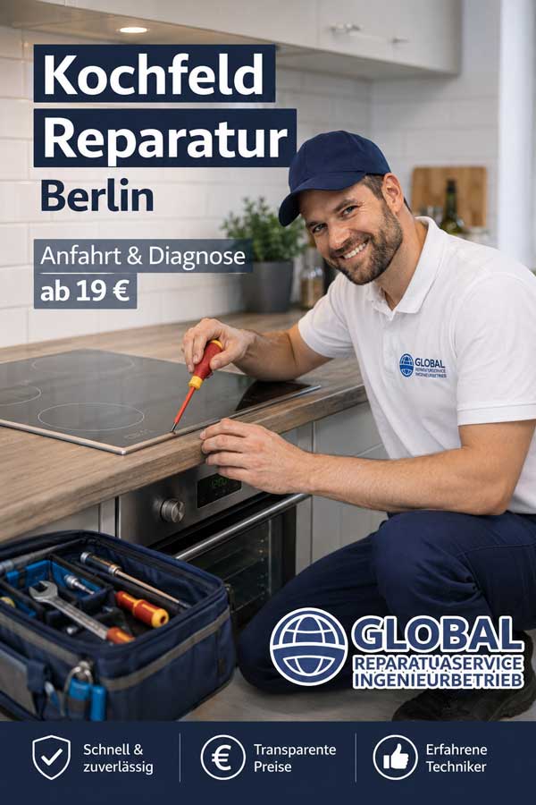 Techniker von Global-Reparaturservice repariert Kochfeld in Berlin