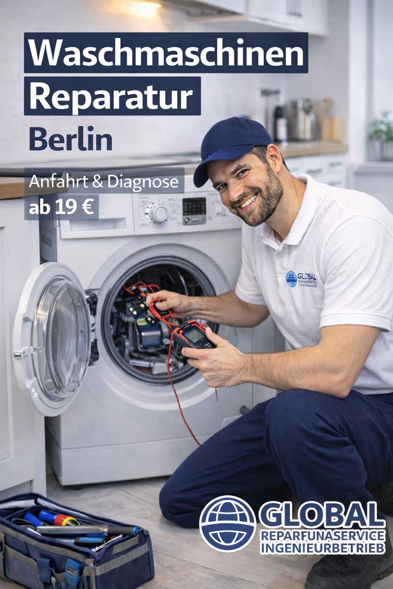 Hausgeräte Techniker repariert Waschmaschine in Berlin